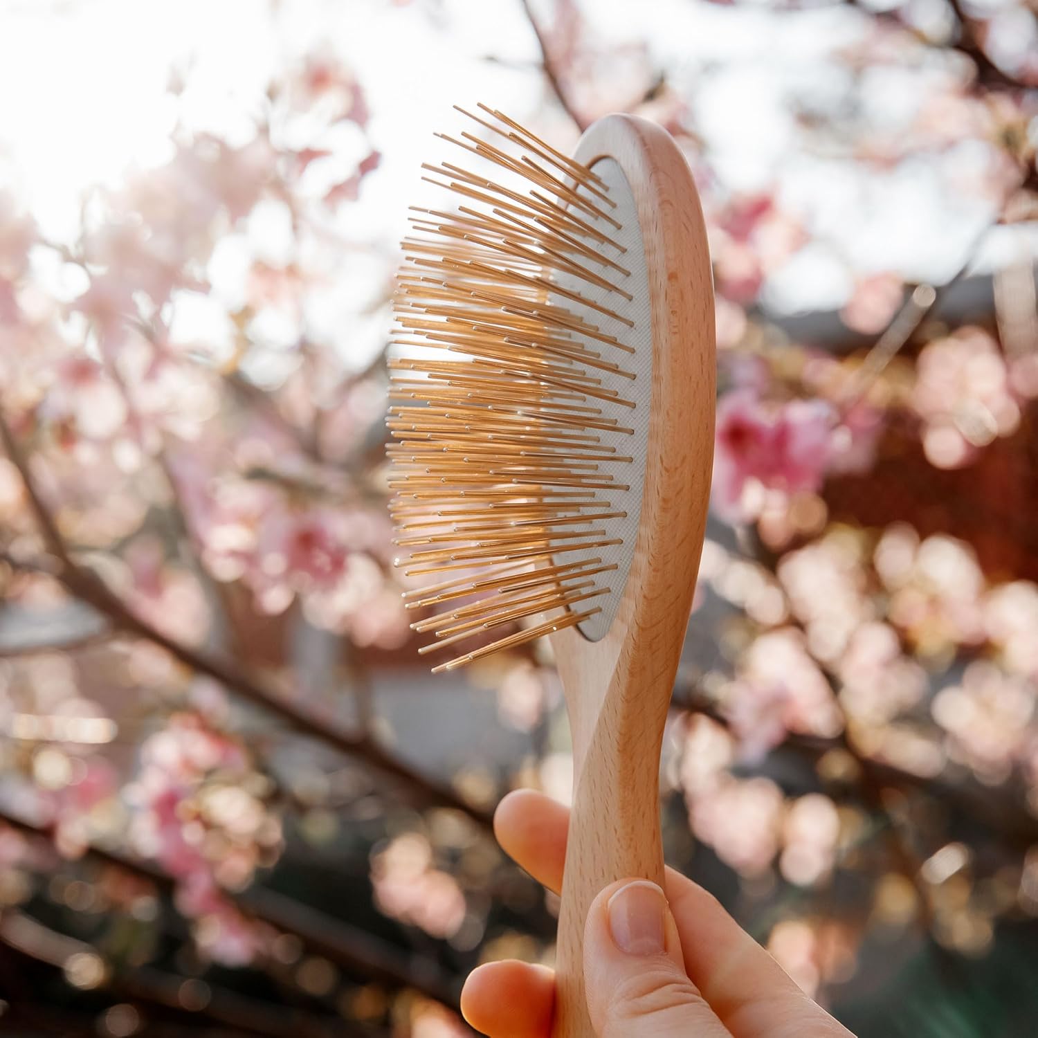 Snow Fox Skincare Gua Sha Hair Brush - Wooden Edition | Scalp Massage Comb with Gold-Plated Bristles for Healthy Follicles