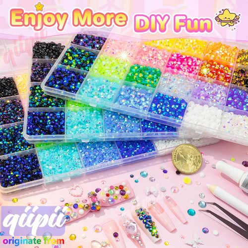qiipii 3 Boxes 24 Color 3mm 4mm 5mm Jelly Resin Rhinestones Flatback Colorful Stones Gems Diamonds Charms for Nails Face Makeup Bedazzling Crafting Tumblers Bottles DIY Crafts Clothes Shoes Phones