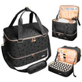 ahzske Nail Polish Organizer Bag Holds Nail Lamp& 50 Bottles (15ml/0.5fl.oz), PU Leather Nail Supplies Organizer Case with Shoulder& Holder Strap, Travel Nail Kit Storage for Manicure Tools (Black)