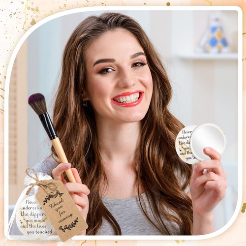 50 Sets 2.76" Inspirational Compact Mirrors Bulk Mother's Day Appreciation Gifts Small Pocket Purse Makeup Mirror Souvenir Bag for Stuffer Items Women Graduation Quinceanera Employee(Gold and White)