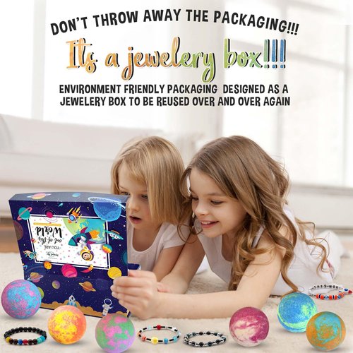 Bath Bombs for Kids with Surprise Inside, Bath Bombs with Surprise Jewelry & Jewelry Box - Organic, Skin Moisturizing, Natural Kids Space Galaxy Bracelets, Valentines Day Gifts for Boys, Girls