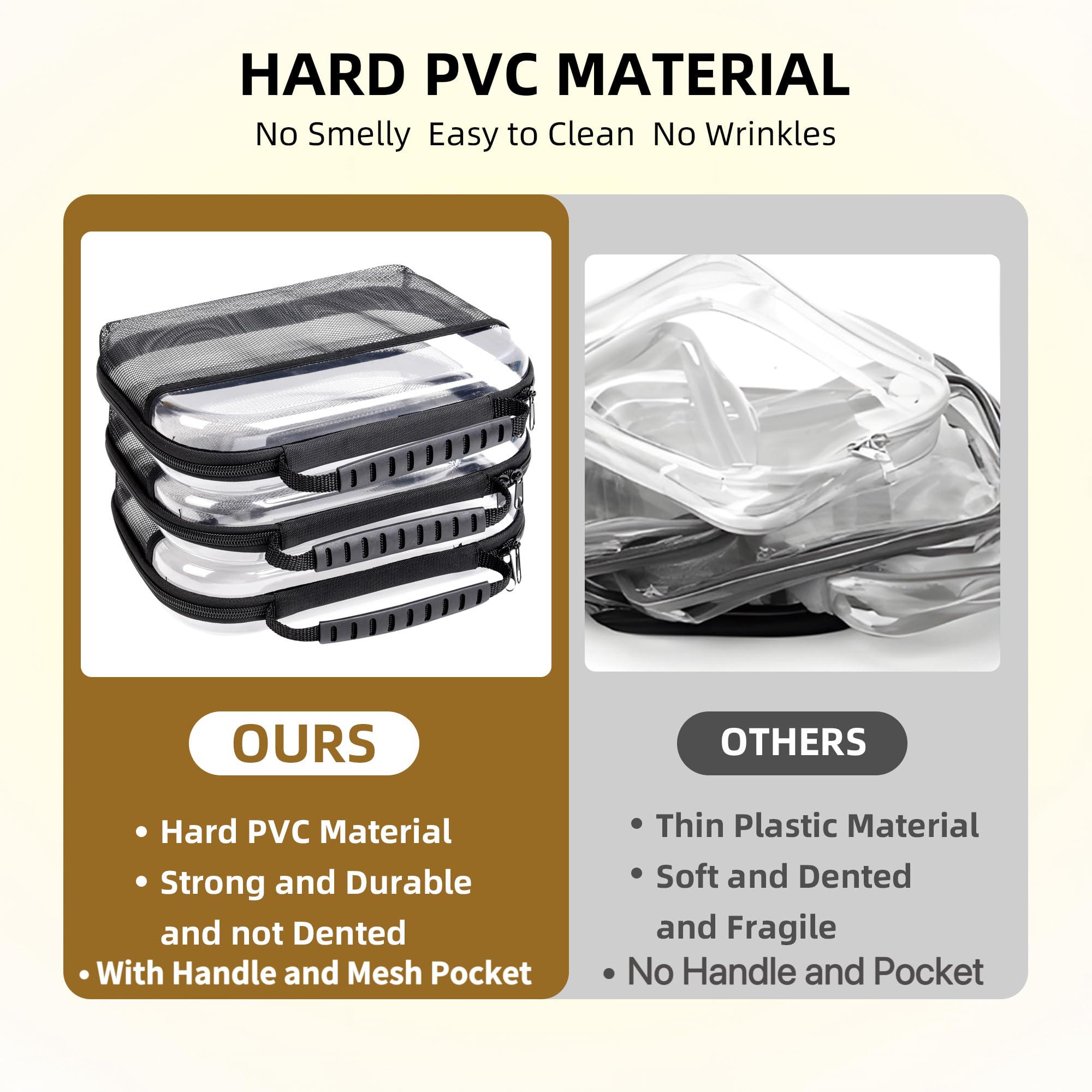 XULIONTS 3PCS Clear Hard Plastic Zipper Case, Portable Cosmetic Bag with Double Zipper, Waterproof Clear Toiletry Bag, Clear Hard Shell Zipper Case, Diaper Bag Organizing Pouches, Travel Toiletry Bag