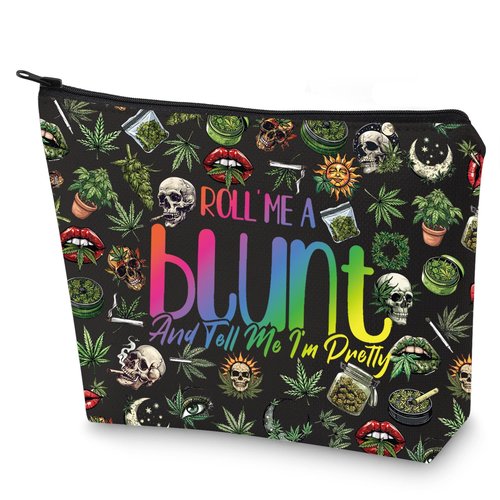 G2TUP Leaf Accessories Bag for Women Funny Cosmetic Bag Roll Me a Blunt and Tell Me I'm Pretty Zipper Pouch (Roll Blunt New)