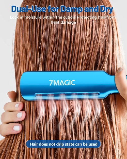7MAGIC Nano Titanium Wide Flat Iron - Fast Heating 15s for Thick Hair | Smooth & Sleek Results, Blue