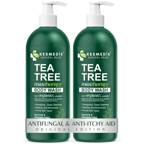 KESMEDIK Tea Tree Body Wash MaxTherapy, Itchy Skin Relief Soap, Soothes Jock Itch, Athlete's Foot, Acne, Eczema, Psoriasis & Sensitive Skin, Intimate Wash, Men & Women, 2-Pack, Original Edition