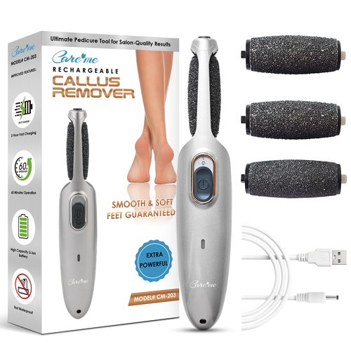 Powerful Electric Foot Callus Remover for Men - Rechargeable Pedicure Foot Grinder Files Away Dead, Hard Skin and Calluses on Heels for Smooth Soft Feet (Silver Grey)