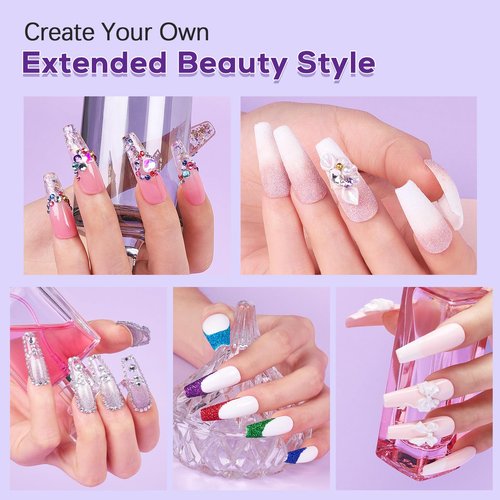 Beginners Nail Kit Acrylic Set: Professional Ultra-fine Acrylic Powder Kit with Everything - Starter Set with 600 Nail Tips Glitter Powder Nail Glue & Remover - Nail Art Supplies for DIY Home Salon