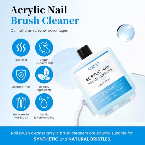 AIJIMEI 120ml Nail Brush Cleaner Quickly Clean Gel Nail Brushes, Paint Art Brushes Tools, Cleaner and Restorer for Acrylic Nail Art for Beginner DIY Use 3pcs 40ml