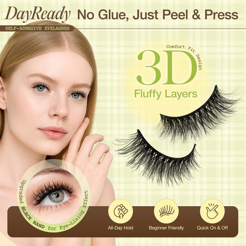 LASHVIEW Self Adhesive Eyelashes Natural Look Press On Lashes No Glue Need Eyelashes Reusable Cat Eye Wispy Self-adhesive False Lashes with Replacement Strips 5 Pairs(CV122)