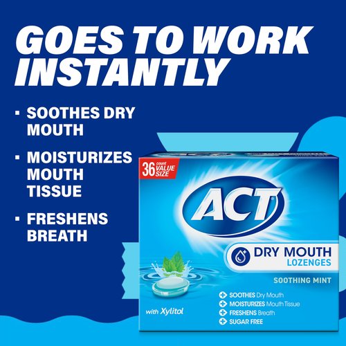 ACT Dry Mouth Lozenges with Xylitol, Soothes, Moisturizes & Freshens, Soothing Mint, Value Size, 36 ct., 2 pk