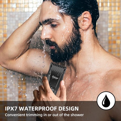 REHOYO Beard Trimmer for Men - Professional Cordless Hair Clippers with 20-Length Dial | Waterproof Stainless Steel Blades in Black