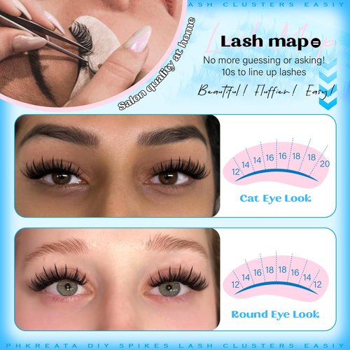 PHKERATA Manga Spikes Lash Clusters Wispy Cluster Eyelash Extensions 12-20mm Fairy Eyelash Clusters Volume Individual Lashes Extensions Salon Look Soft Thick Lashes Clusters Spikes