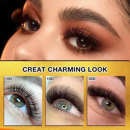 CharmO'clock 20D Mega Volume Lash Extensions 0.07mm Thickness 8-16mm Mixed Length Premium Eyelash Extension Super Matte Black Finish For Elite Volume Specialists(20D 0.07 8-16mm)