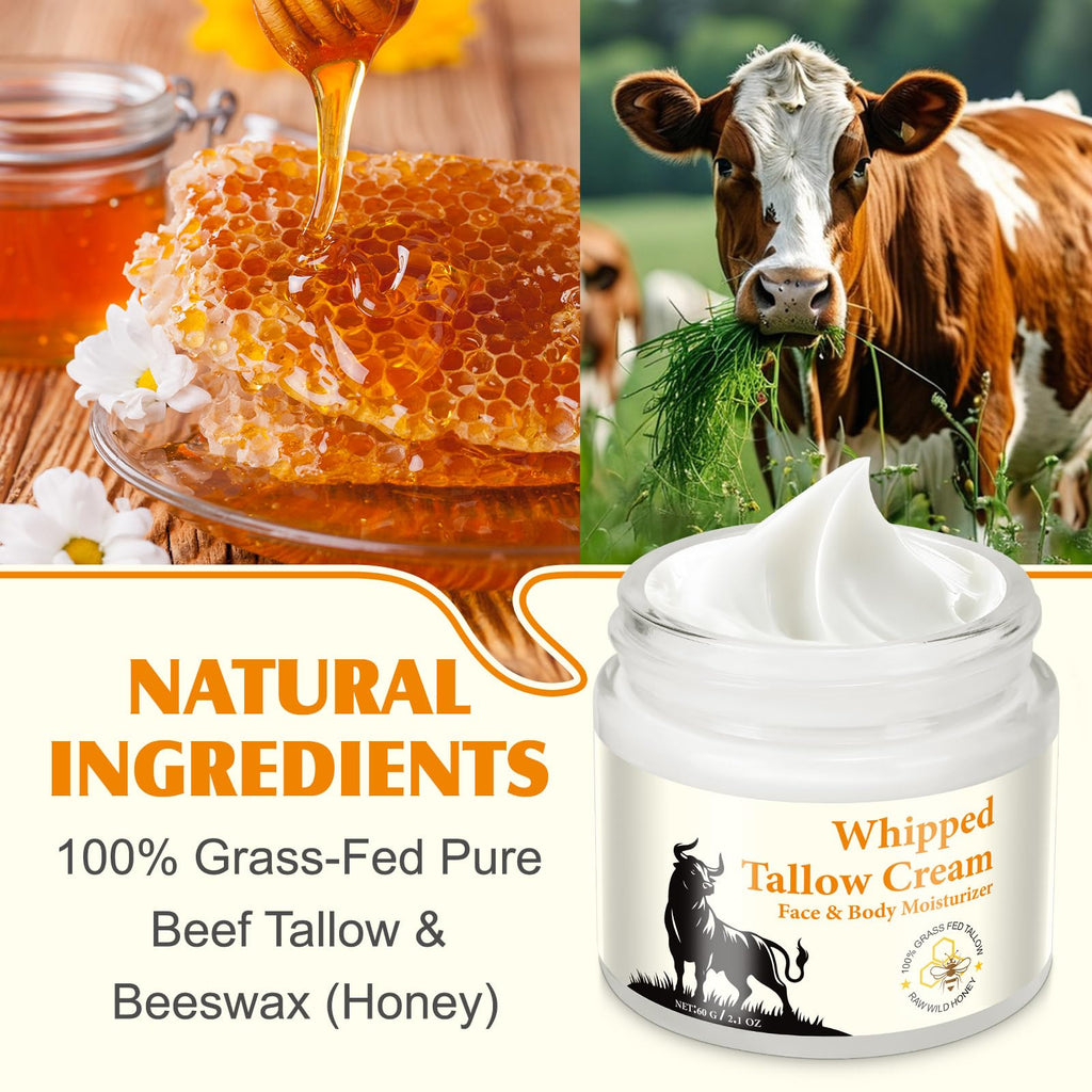 WLCTJIAYOU Beef Tallow for Skin - Tallow and Honey Balm for Face - 100% Grass-Fed Beef Tallow, Honey & Beeswax, Deep Hydration for Dry & Aging Skin, Natural Barrier, Nourishing Moisturizer