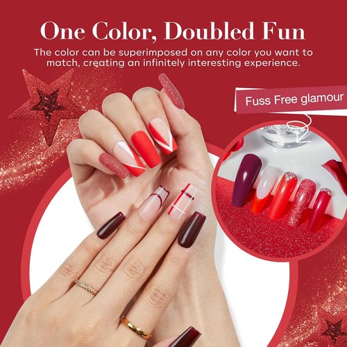 AZUREBEAUTY Dip Powder Nail Kit - 4 Colors Red Burgundy Berry | Complete Dipping Powder System for DIY Manicure