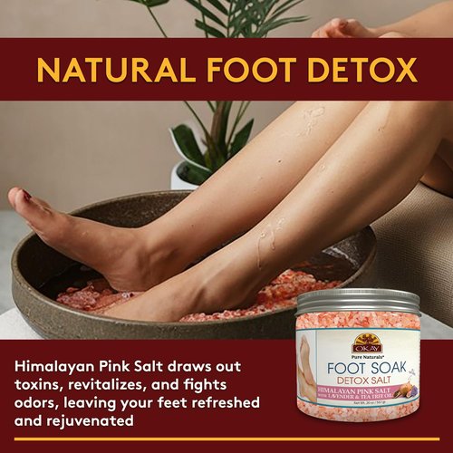 OKAY Foot Soak Detox Salt - Foot Soaking Salts for Dry Cracked Feet with Tea Tree Oil and Lavender Oil, Foot Bath, Pedicure Soak, Great for Men and Women, Athletes - 20 oz (Pack of 2)