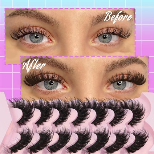 Losha Lashes Fluffy Volume False Eyelashes 7 Pairs Cat Eye Lashes Kit with Lash Glue and Lash Tweezers 6D Vegan Fake Eyelashes that Look Like Lash Extensions (PL008)
