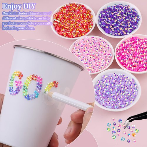 34000Pcs Resin Rhinestones with Tweezers for Crafting, Mixed-Color 3mm Bedazzling Crystal with 1Pcs 10ml B7000 Jewelry Glue for DIY Crafts Clothing Tumblers Shoes Fabric Nail Art