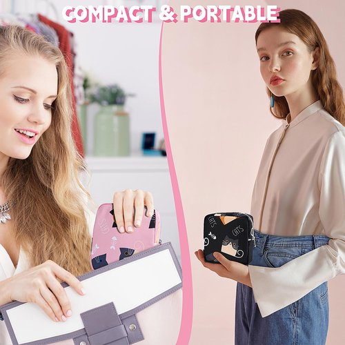 Likesing 5.1" Mini Makeup Bag for Purse, Nylon Small Makeup Pouch Travel Cosmetic Make up Bags for Women Girls, Cute Preppy Mini Toiletry Bag Coin Pouch Period Bag(5170 Pink Black)
