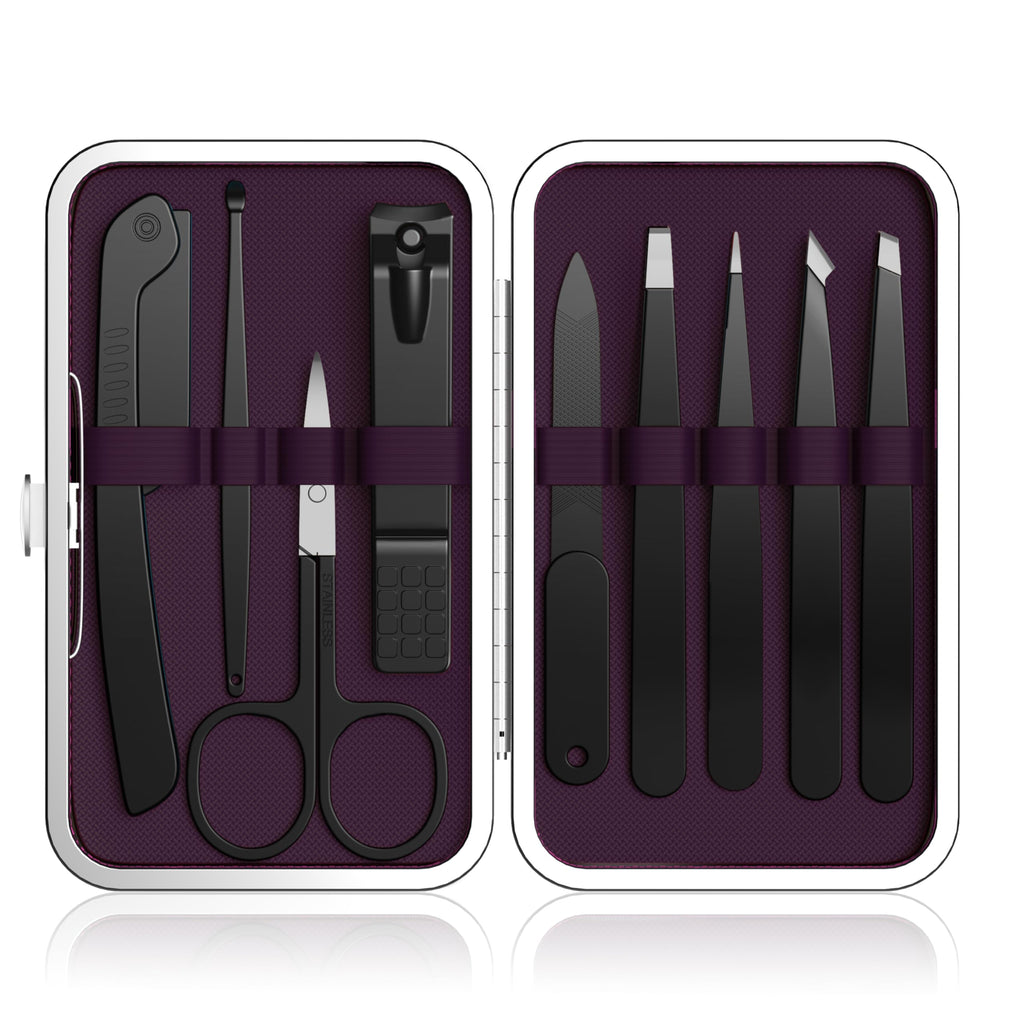 Yougai Tweezers Set,9 Pcs Professional Stainless Steel Eyeberow Tweezer Kit for Women and Men, Great Precision Tweezers No Gaps with Leather Travel Case