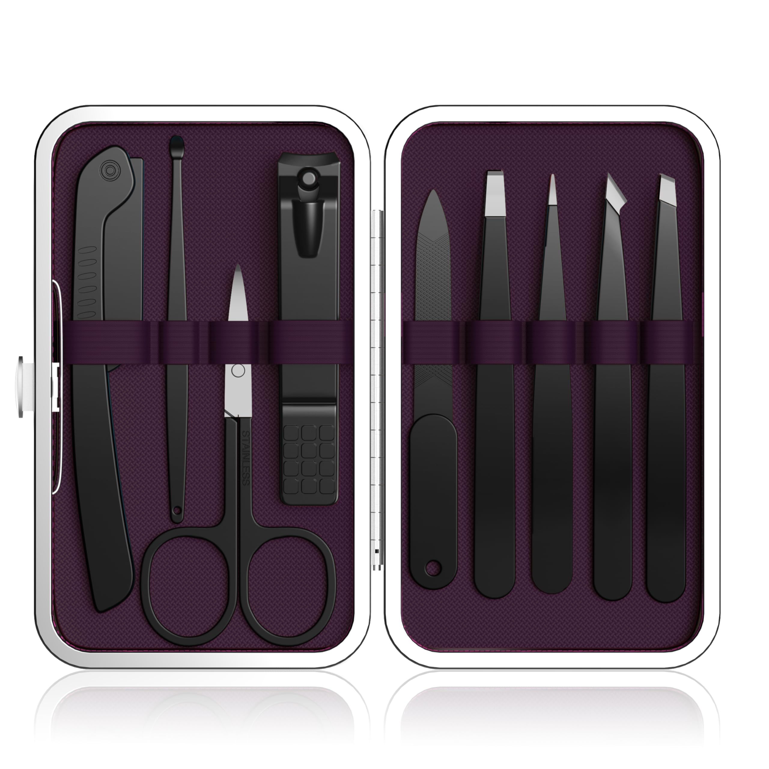 Yougai Tweezers Set,9 Pcs Professional Stainless Steel Eyeberow Tweezer Kit for Women and Men, Great Precision Tweezers No Gaps with Leather Travel Case