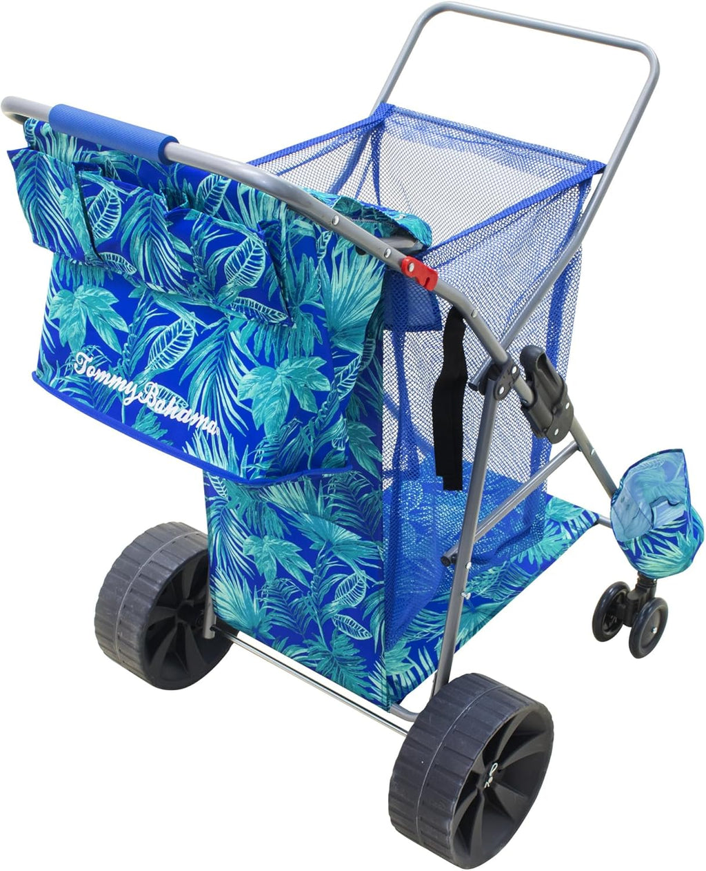 Tommy Bahama Beach Cart - Deluxe Folding Caddy for Towels & Accessories | Holds 48-Quart Cooler & 4 Chairs, Blue