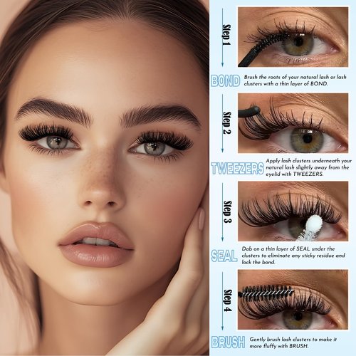 QUNETY Lash Clusters 720pcs Eyelash Clusters Mixed 30-100D Cluster Eyelash Extensions Wispy Individual Lashes Cluster Natural DIY Eyelashes C curl Volume False Mink Eye Lash Extension Trays