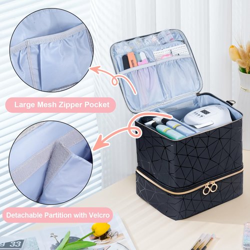 Uross Nail Polish Organizer Bag Holds 30 Bottles Nail Polish & Nail Kit -Nail Polish Storage Organizer Bag Nail Supplies Organizer Case for Nail Tech - Black