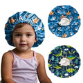 BHAHB 2 PCS Kids Bonnets for Girls Boys Satin Silk Hair Bonnets Double Layer Elastic Adjustable Hair Caps for Sleeping Reusable Cute Aesthetic-Shark Dinosaur