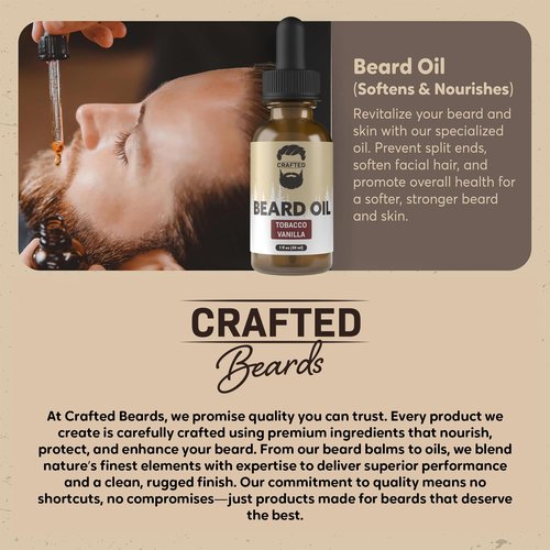 Crafted Beards Beard Oil Beard Oil Conditioner - Leave Your Beard Feeling Amazing - All Natural Ingredients - No Residue - Mustache Oil - 1oz - Made in the USA (Tobacco Vanilla)