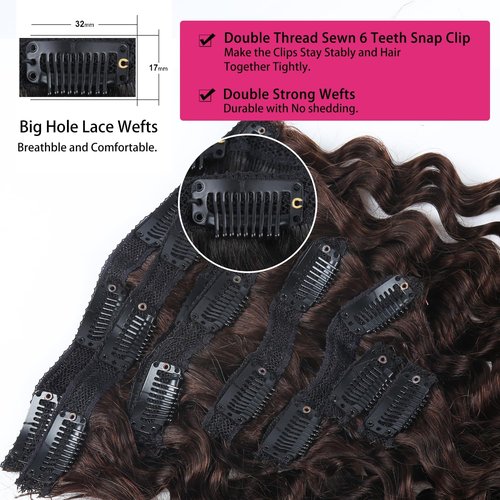 Clip in Hair Extensions Real Human Hair 14 Inch Remy Human Hair Extensions for Women Double Weft Seamless Clip ins Brazilian Deep Wave Curly Human Hair Extensions 8Pcs 100g 20 Clips Dark Brown