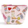 Callie Danielle Western Cowgirl Boots Pink Canvas Makeup Pouch, Mini Make Up Bag, Aesthetic Small Travel Pouch with Zipper, Cute Cosmetic Bag for Makeup