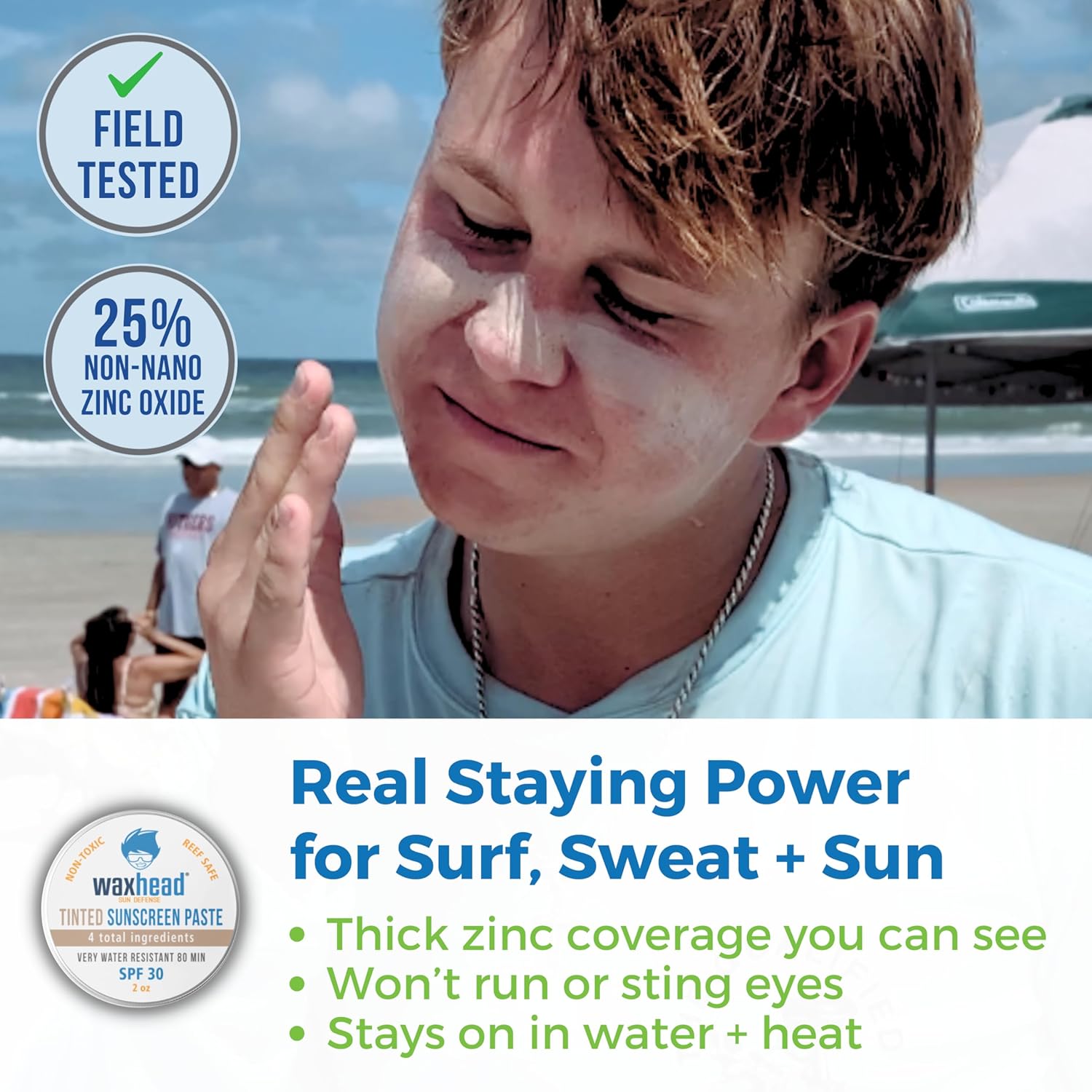 Waxhead Tinted Mineral Sunscreen SPF 30 - Reef-Safe Zinc Oxide Face Protection | Travel Size 2 oz Tin