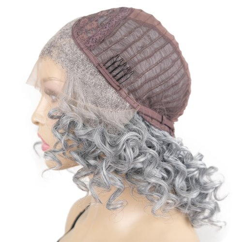 Onemliy Grey Lace Front Wigs Curly Synthetic Heat Resistant Fiber Hair Wig Silver Wigs for Women Daily Use
