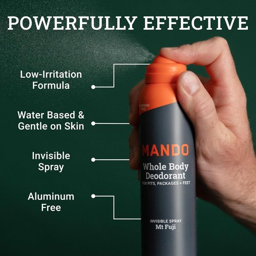Mando Whole Body Deodorant For Men - Invisible Spray - 72-Hour Odor Control - Aluminum & Benzene Free - 3.6 oz Cans (Pack of 2) - Mt Fuji