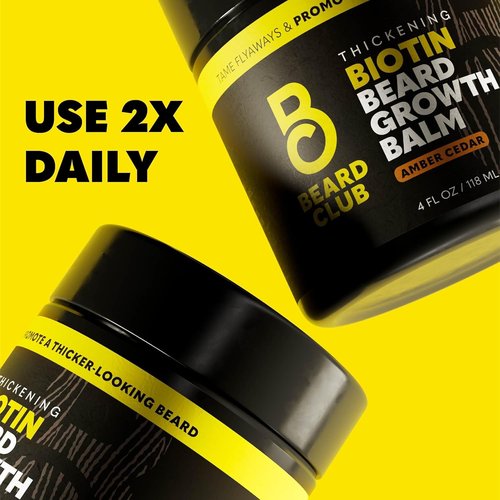 Beard Club Biotin Beard Balm for Men - Moisturizing Shea Butter & Castor Oil - Amber Cedar Scent | 4 oz