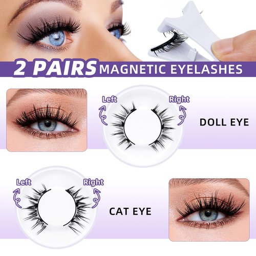 B&Qaugen Reusable Magnetic Eyelashes Natural Look False Eyelashes with Applicator Easy to Wear and Remove Glue-Free Pestañas Magnéticas(CX01)