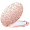 HAPUTDY Portable Compact Metal Folding Makeup Mirrors, Beautiful and Elegant,1X/2X Magnifier. (Rose Gold)