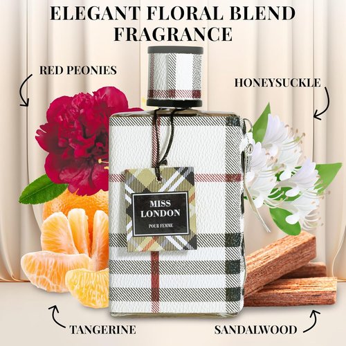 Miss London Eau De Parfum for Women - Floral Honeysuckle, Rose & Jasmine - Elegant Fresh Scent - 100ml Bottle for Daily Wear