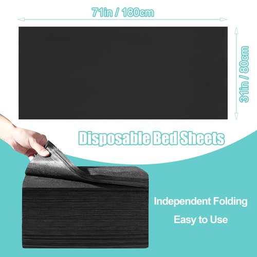 Disposable Bed Sheets for Massage Table 50 Pcs 31" x 71" Waterproof Massage Table Sheets Soft Non Woven Fabric SPA Massage Table Bed Cover Breathable for Beauty Tattoos Waxing Travel (Black)