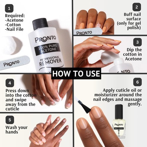 Pronto 8 Oz 100% Pure Acetone Nail Polish Remover and Cuticle Oil, Pure Acetone for All Nail Polish Types including Gel, Acrylic & Sculptured Nails, Gel Nail Polish Remover and Nail Repair, Duo Pack