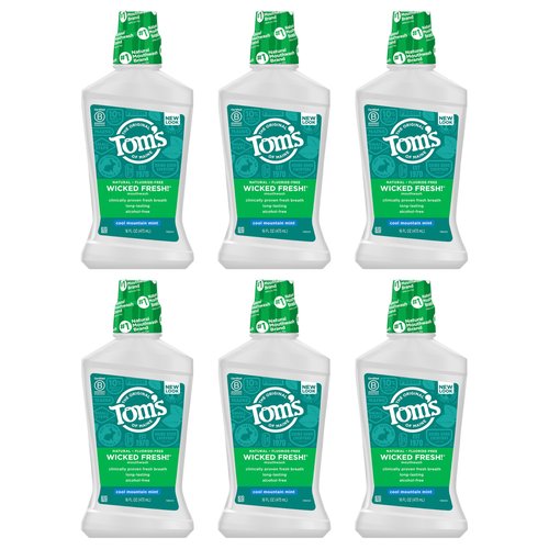 Tom's of Maine Natural Wicked Fresh Alcohol-Free Mouthwash, Cool Mountain Mint, 16 oz. 6-Pack (Packaging May Vary)