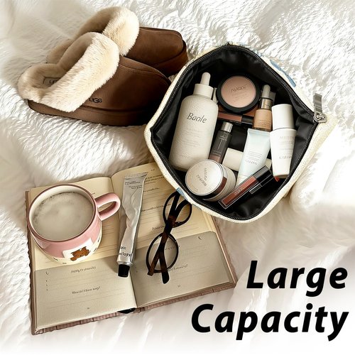 LIANGW Beach Makeup Bag & Travel Pouches for Toiletries, Beach Themed Gifts, Blue Seashell Cosmetic Bags for Women, Preppy Zipper Makeup Pouch for Women Ocean Sea Shells Makeup Bag Summer Stuff