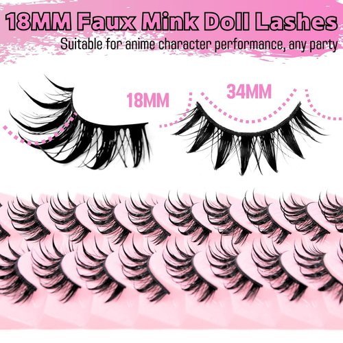 AUGENLI 10 Pairs Manga Lashes Natural Look Wispy Clusters 16mm Spiky Style Japanese Anime Cosplay Cat Eye Lashes Extension Makeup Faux Mink False Eyelashes (A0)
