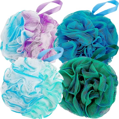 Fu Store Loofah Sponge Shower Loofahs 80g Bath Sponges Mesh Balls 4 Colors Body Scrubber Exfoliator Wash Back Scrubber Bathroom Men Women 4 Pack Scrubbers Cleaning Bathing Accessories