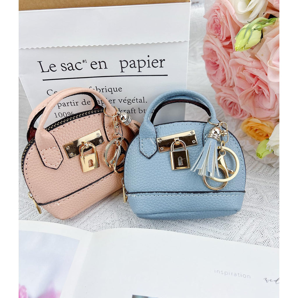YJUBAOA 2 PCS Cute Mini Tote Bag Keychain for Women PU Leather Mini Backpack Purse Keychain Little Cosmetic Bag Key Lipstick Card Data Cable Organizer