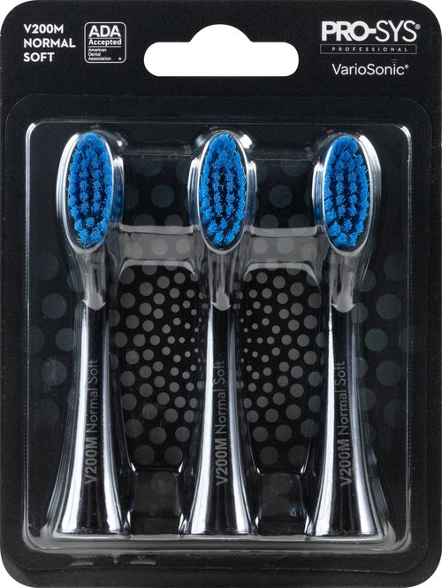 PRO-SYS® Black VarioSonic® Electric Toothbrush Replacement Head (V200M Normal Soft), Burst Brush Head, Pack of 3