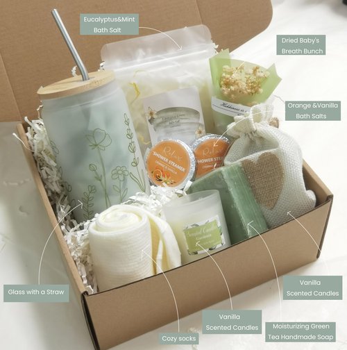 Get Well Soon Gift Basket- Relaxation, Birthday,Mothers gift/Self Care Package, After Surgery, Sympathy Gift for Loss of Loved One, Thinking of You Set, Grief/Comfort/Miscarriage for Women(Sage Green)