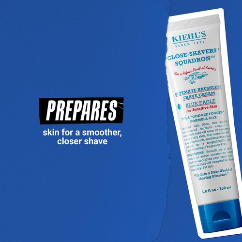 Kiehl's Ultimate Brushless Shave Cream Blue Eagle, Unscented for Sensitive Skin, with Aloe Vera to Soothe & Hydrate, Minimizes Irritation, Fragrance-free, Paraben-free - 5 fl oz