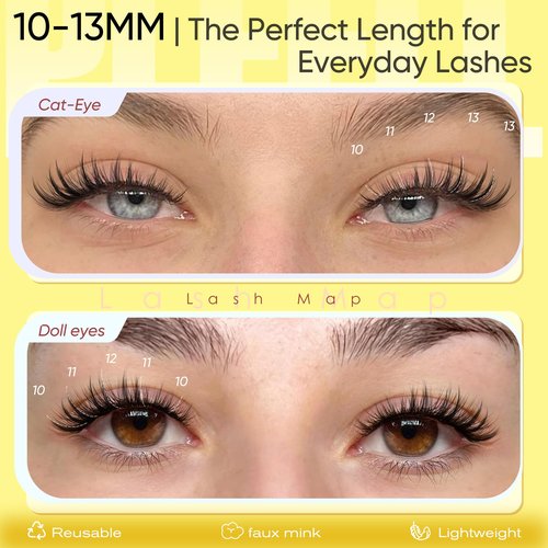 Pleell Natural Lash Clusters Wispy Eyelash Clusters 10-13MM CC-Curly Cluster Eyelash Extensions Fairy Lashes Clusters with Invisible Band Bunny Individual Lashes Extensions